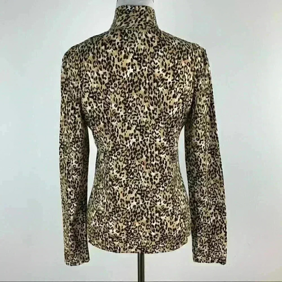 St. John top size S brown tan cheetah print long sleeve mock turtleneck stretch - Picture 5 of 11